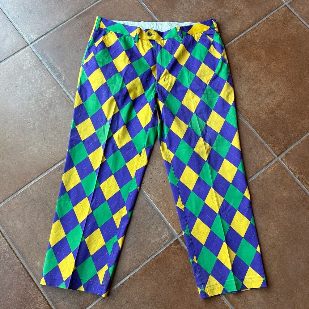 Loudmouth Mens Bright Argyle Golf Pants - Chinos 38W x 28L Altered Pls Read!